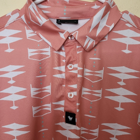 Bad Birdie coral and white geometric patterned golf polo Shirt men's size Small - Picture 5 of 11